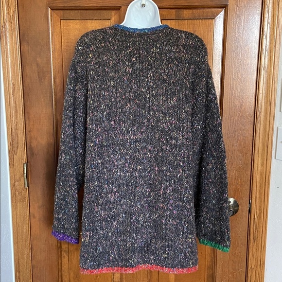 MODA INTERNATIONAL chunky knit V-neck multi-colored contrasting trim Large - Picture 5 of 8